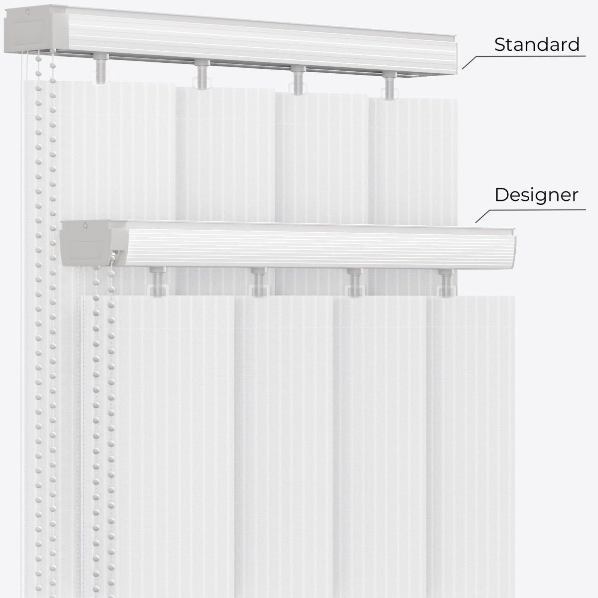 Pencil Stripe Brilliant White Vertical Blinds - Zen Shades