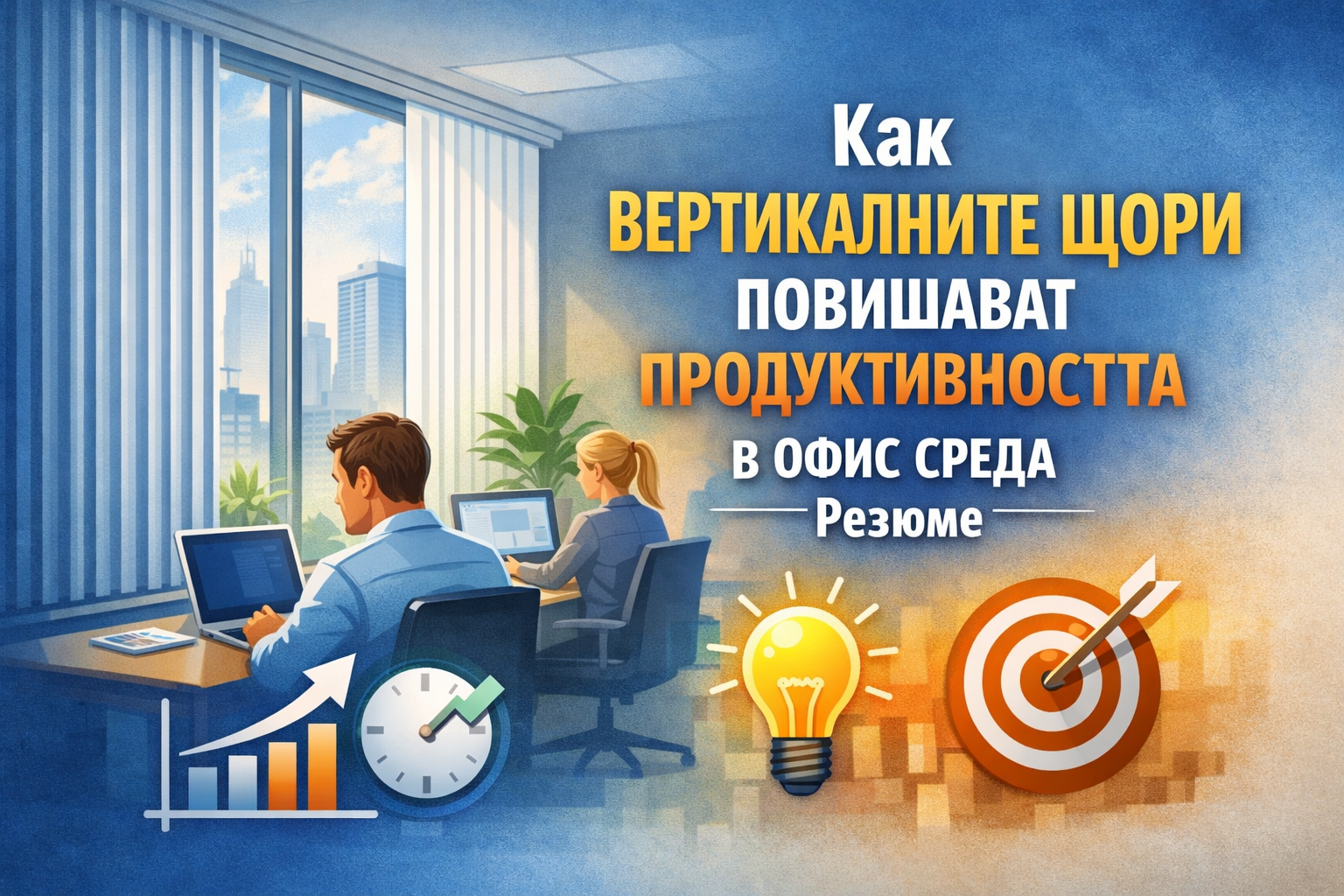 Как вертикалните щори повишават продуктивността в офис среда Резюме